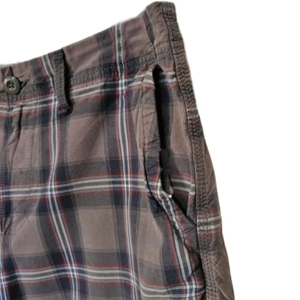 Urban Pipeline Mens Brown/Dk Blue Plaid Flat Front Casual Shorts - Size 34